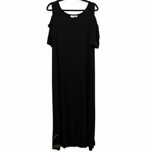 Chico’s 3 Black Cold Shoulder Maxi Dress XL/16 Matte Formal Modern Gothic Witchy